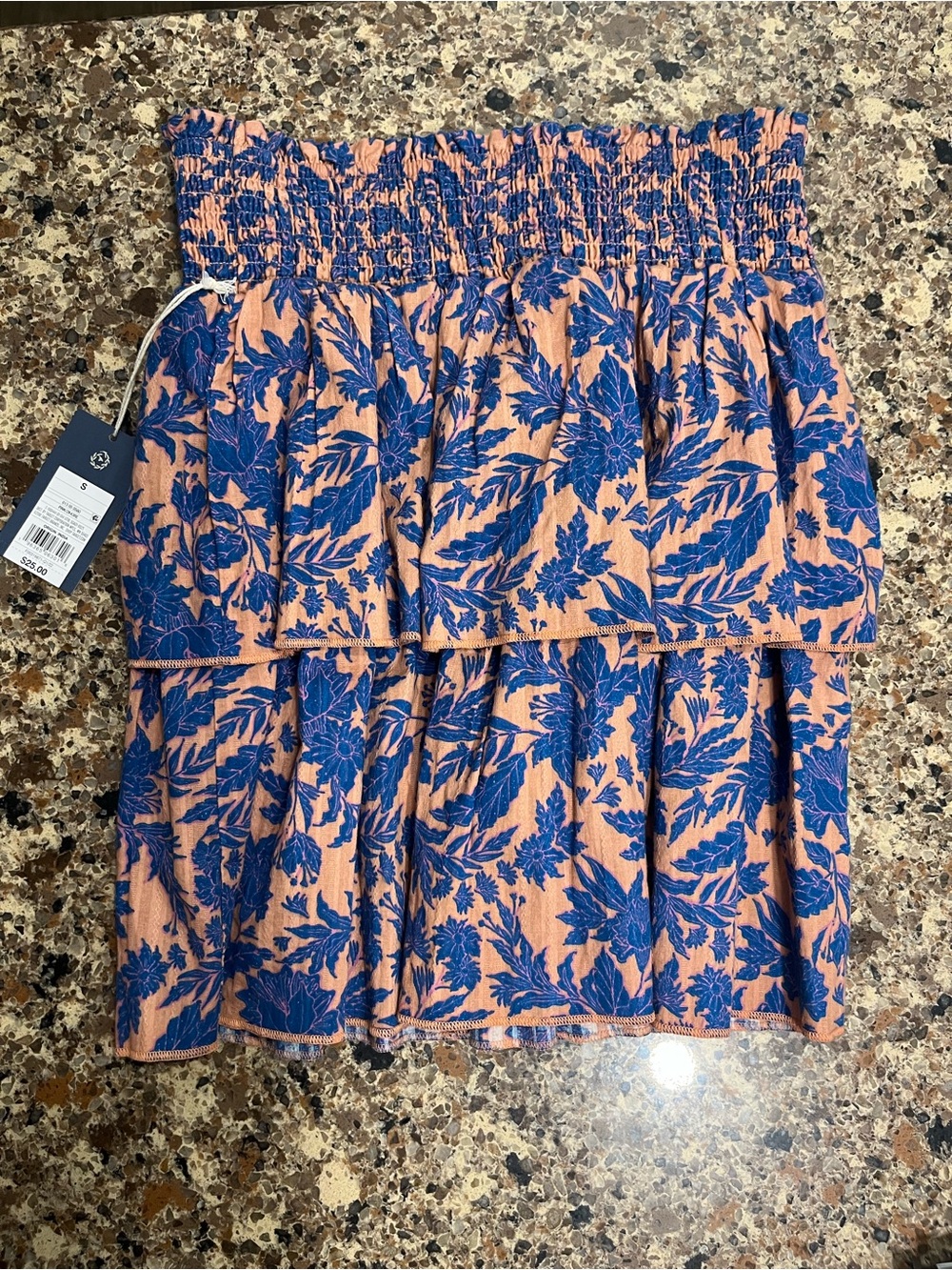 Universal Thread Blue Floral Tiered Mini Skirt on Peach